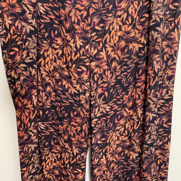 Peruvian Connection Pants  Rust Leaf Print Black Straight Leg Mid Rise Pockets - Picture 9 of 12